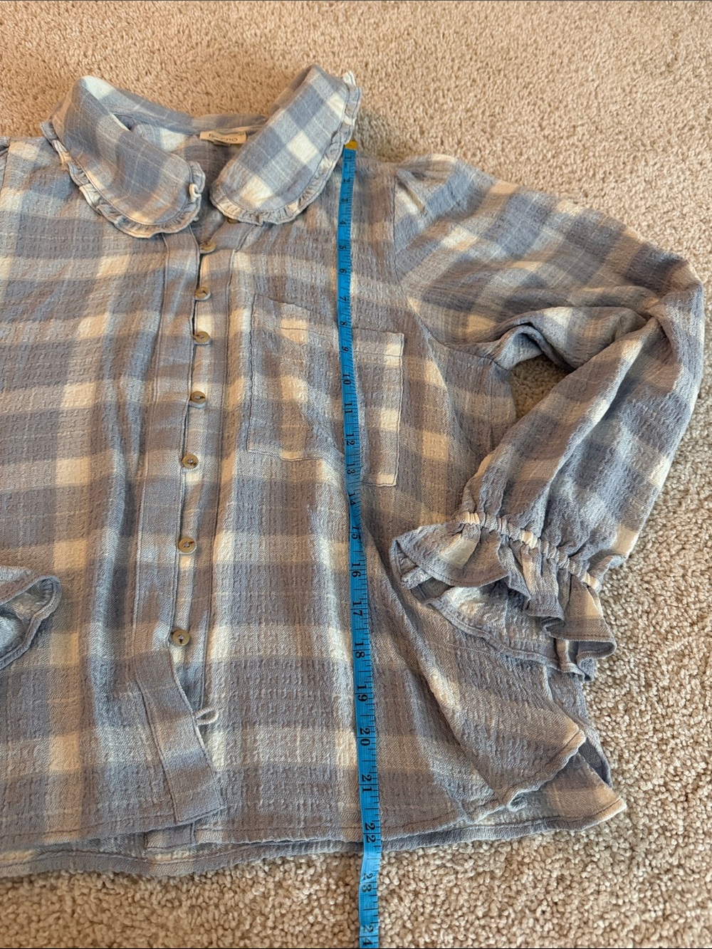 Pilcro Blue and Cream Plaid Button-Up Top with Peter Pan Collar - Picture 4 of 5